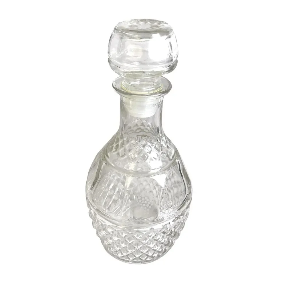 Vintage Pressed Glass Decanter with Stopper Criss Cross Grape Diamond Cut